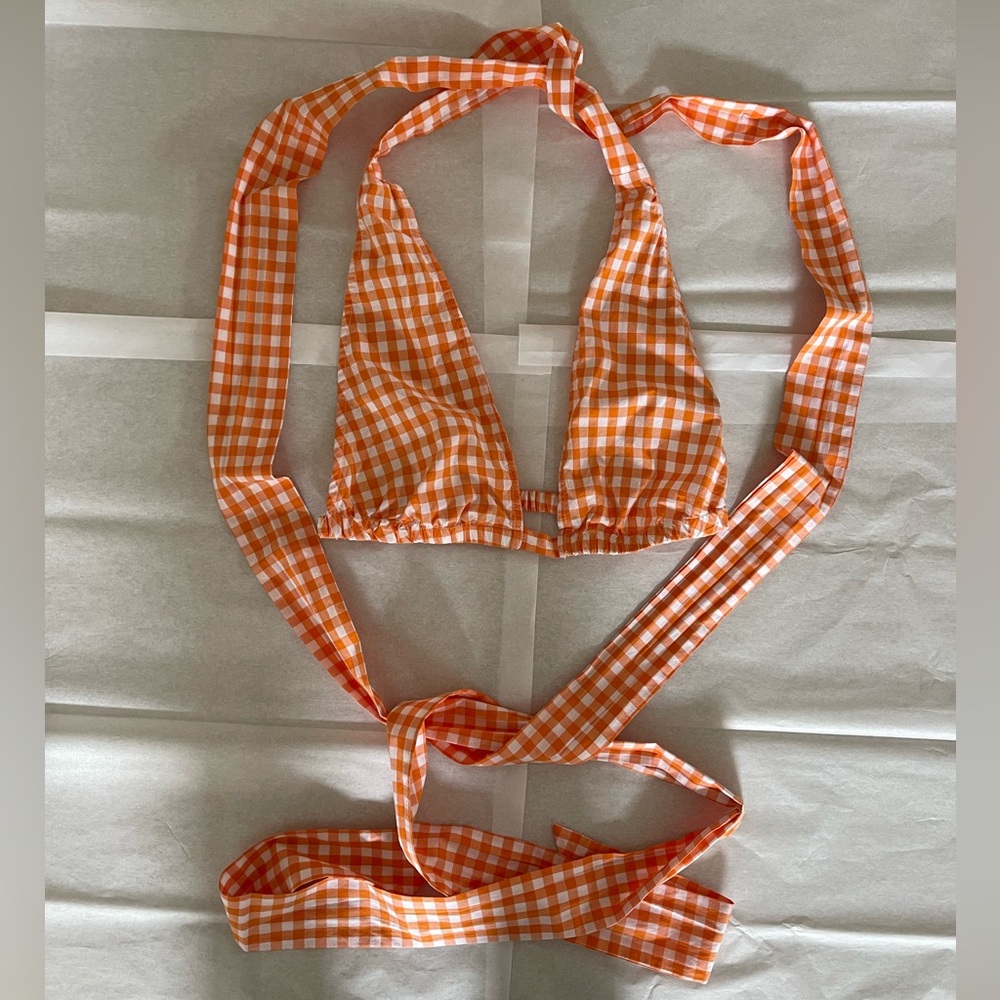 Orange Checkered Bikini Top